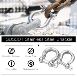 9Tong Heavy Duty Chain Shackle, Rustproof Lifting Load Pin, Shackle, Anchor, Bow, Marine Ring, Shackle, Steel, Screw, Outdoor, M6, 220 kg, Pack of 6