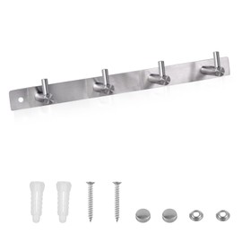 efuturetime Coat Hook Rack with 4 Hooks Towel Holder Hook Rack Stainless Steel with Drilling Wall Coat Hooks for Towels, Hats, Keys, Kitchen Appliances