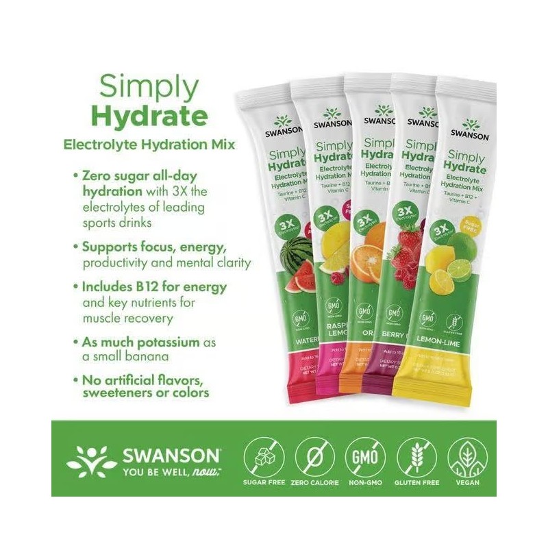 Swanson Simply Hydrate Electrolyte Mix - Sugar-Free Variety Pack -