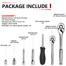 WETT 1/4" and 3/8" Drive Socket Set, 86-Piece Socket Wrench Set with Quick-Release Ratchet, Extention Bar, Adapter, 1/4" Bits, CR-V Steel, Metric/SAE, Deep/Shallow, Mirror Chrome Finish