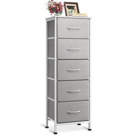 AODK Dresser for Bedroom with 5 Storage Drawers, 48" Tall Dresser Chest of Drawers Fabric Dresser with Sturdy Steel Frame, Light Grey