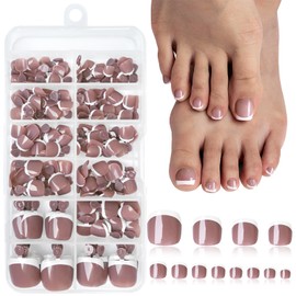 Lifextol 216PC Press on Toenails for Women Fake Toe Press on Nails French Tip Toe Nail Press ons with Sticky Tabs, 12 Size Fake Toenails Glue ons Acrylic Toes Nail Tips Kit White Stick on Toes Nails-E