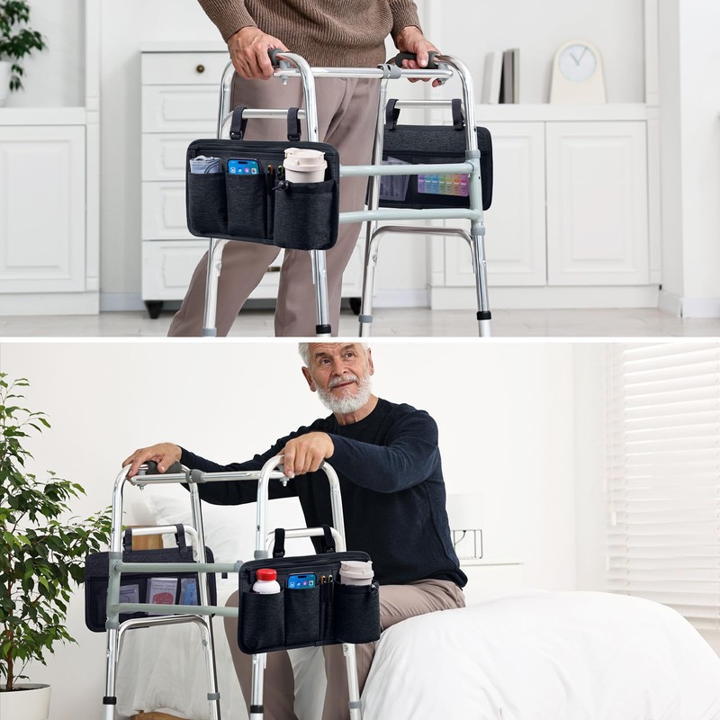 2 Pack Walker Side Bag, Basket for Walker w/Cup Holder