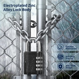 Oderra Padlock, Combination Lock, Combination Lock, Padlock - 9 cm Padlock with Combination Code 150 g, Applicable to Suitcase Lock, School, Gym, Shed, black, Fashion