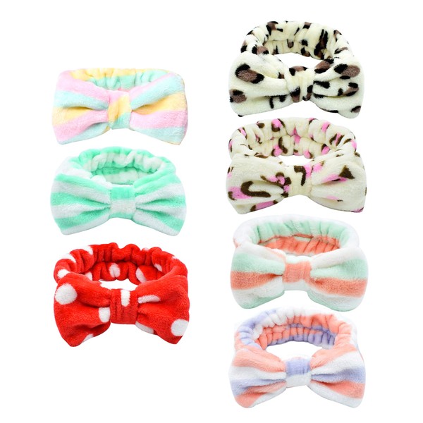 MOTZU 7 Pieces Makeup Headbands for Washing Face Shower Spa Mask, Soft and Cute Big Bow Elastic Hair Bands for Women and Girls