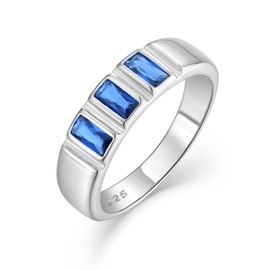 STARCHENIE Solid 925 Sterling Silver Ring for Men 6.5 mm Wedding Band Created Sapphire High Polished Ring Size 8-12, Sterling Silver, Created Blue Sapphire