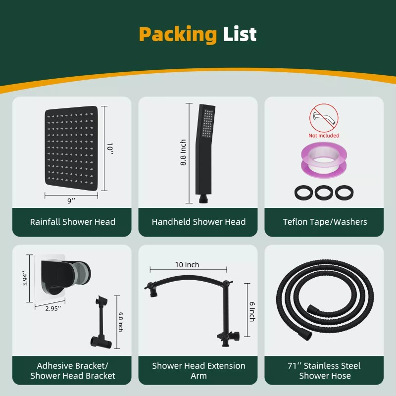 Hibbent All Metal 10'' Rainfall Shower Head Combo,High Pressure Handheld