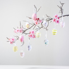 com-four® 36x Hand-Painted Easter Eggs to Hang Up - Pastel-Coloured Easter Decorations with Great Patterns - Decorative Easter Eggs with Ribbon - 6 cm