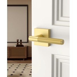 Asidrama 1 Pack Passage Gold Door Handles, Door Lever with Door Knobs Indoor for Bedroom or Bathroom, Heavy Duty Brushed Gold Door Handles Interior with Locks for Left Right Sided Doors