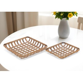 Set of Two Brown Square Bamboo Vanity Tray