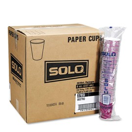 Paper Hot Cups, Eight Ounces, Maroon Bistro Design, 20 Bags of 50 Per Carton