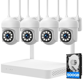 Wireless Security Camera System,10CH Home Security Camera System Wireless with 500GB HDD for 24/7 Recording,Auto Tracking,Color Night Vision,2-Way Audio,0 Monthly Fee