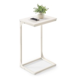 VASAGLE C-Shaped End Table, Side Table for Sofa, Couch Table with Metal Frame, Small TV Tray Table for Living Room, Bedroom, Cream White