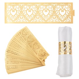 URROMA Napkin Rings, 50 Pcs Reflective Gold Heart Hollowed Napkin Buckle for Table Decoration Valentine Day Thanksgiving Christmas Anniversary Dinners