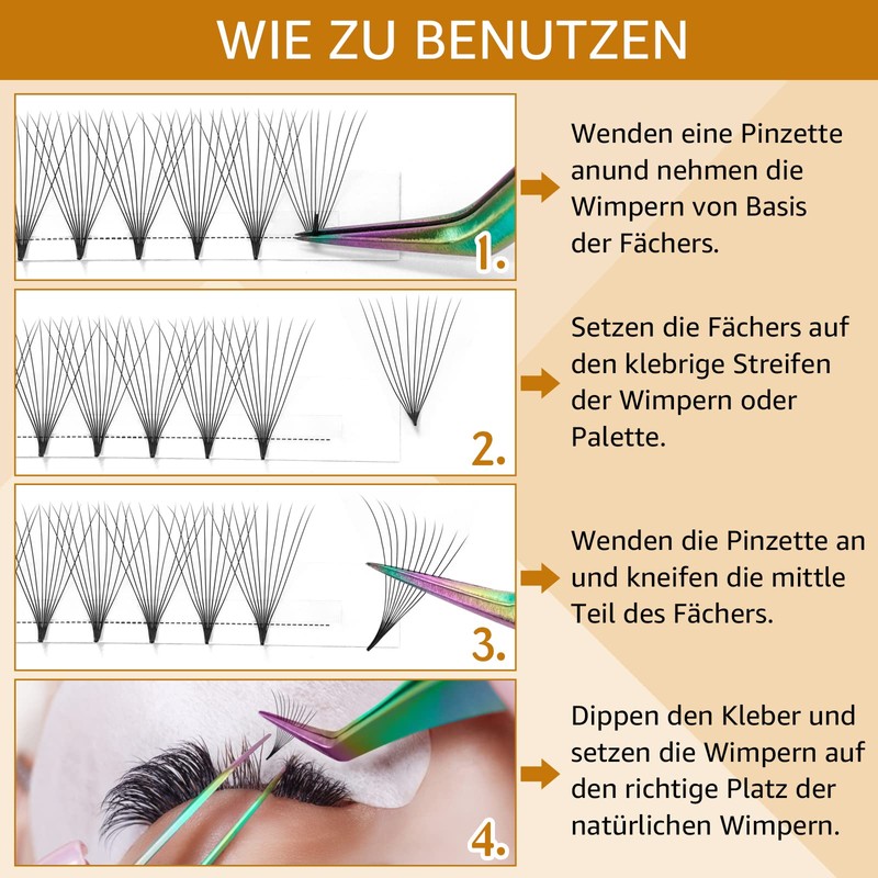 B&Q Ready-to-Use Eyelashes, Fans, 3D-D-0.10-11, Pointed Base Eyelash Extensions, 3D,