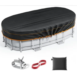 12x18FT Oval Pool Covers,for Rectangular Frame Pools with Winch and Cable,Solar Covers for Above Ground Pools