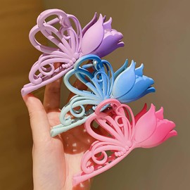 3PCS Flower Hair Clips Large Non-Slip Claw Clips for Women Strong Hold Hair Claws for Thick and Thin Hair (Blue, Purple, Rose Red)