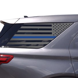 BOGAR TECH DESIGNS - Precut American Flag Rear Side Quarter Window Decals Compatible with Ford Explorer 2020-2025, Thin Blue Line