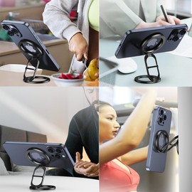 Chapter Seven Double Side Magnetic Phone Holder,Foldable and Portable Magnetic Phone Stand,360° Rotating Car Mount,Compatiable with 16 15 14 13 12 Pro Max Plus Series (Grey)