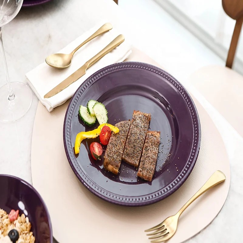 Certified Safe Family Dining Set of Embossed Colored Ceramic Tableware