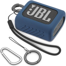 BEAUDOM Silicone Case Compatible with JBL GO 3 Portable Bluetooth Speaker Scratch-Resistant Carrying Case with Carabiner and Lanyard (Blue)