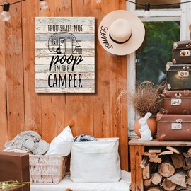 Funny Thou Shalt Not Poop in The Camper Canvas Wall Art Prints Artwork Signs Framed for Camper Decor RV Room Bathroom Trailer RV Decor, 11 X 14 inch, Campers Lover Gifts, Camper Canvas Wall Decor