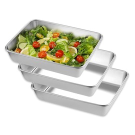 YZROHYI Breading Bowls Set of 3 25.8 x 20 x 5 cm, Breading Tray, Stainless Steel Baking Tray, Breading Set, Bowl for Breading, Metal Gastro Container, Breading Tray, Rectangular for Cutlets, Meat