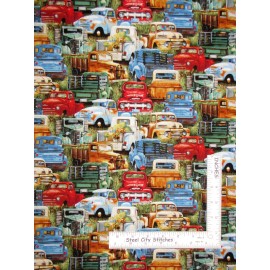 Elizabeth's Studio Vintage Truck Fabric Old Pick Up Trucks Cotton 21002 Elizabeths Studio By Yard