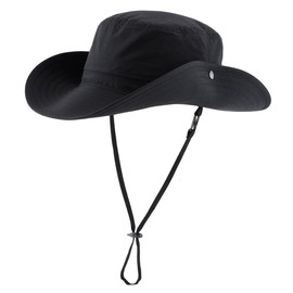 Magracy Men UPF 50+ Sun Hat Wide Brim UV Protection Safari Hat Waterproof Boonie Hat Hiking Fishing Hat Black