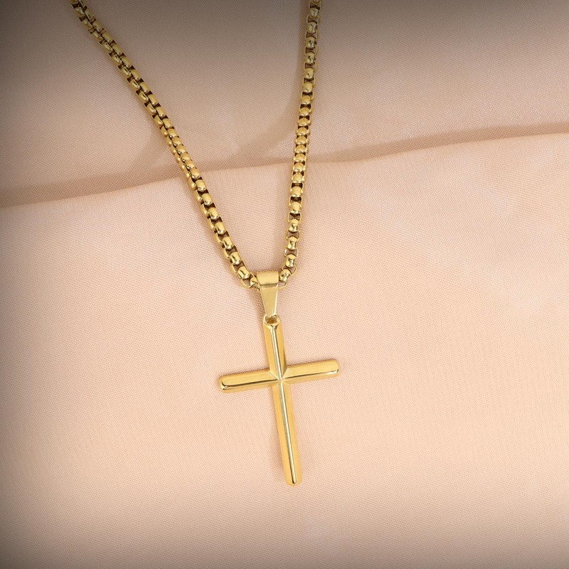 MOTIBACK Edelstahl Kreuz Halskette Gold (58,6 cm), Unisex Design, Passend