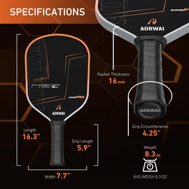 Pickleball Paddles, Carbon Fiber Pickleball Paddle with 16mm Core & Integrated Heat Press Technology for Superior Spin & Power - Gradient Orange