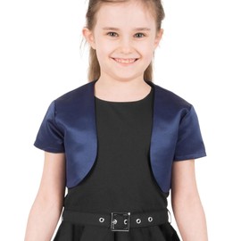 BlackButterfly Children's Satin Short Sleeve Bolero Girls, midnight blue