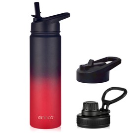 mininoo 24 oz Insulated Water Bottle with Straw, Stainless Steel Double Wall Vacuum Thermos with Straw Lid & Chug Lid, Leak Proof, BPA Free, Keep Cold for 24H & Hot for 12H(Ice Coke)