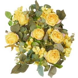 PONKING Flower Garland, Artificial Rose & Hydrangea Vines, Hanging Fake Rose & Hydrangeas Vine for Room Anniversary Wedding Birthday Christmas Wall Arch Decor, 2 Pcs Floral Garland, Yellow Flower
