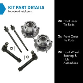 TRQ Front Steering & Drivetrain Kit Tie Rod Wheel Hub Bearing Assembly Compatible with 2004-2009 Nissan Quest