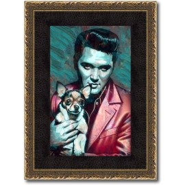 Blue Elvis With Chihuahua Dog Portrait Velvet Elvis Style Vintage Wall Decor