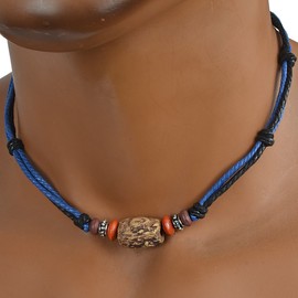 FORBUSITE Men Pendant Bead Surfer Choker Hemp Necklace Stylish Tribal N122 Handmade (N120-Blue)