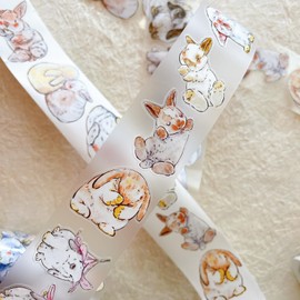 Seahorse Forest Vol6 A34 Cute Rabbit Ji,Pre-Cut Kawaii Thin Matte PET Washi Tape Stickers,Original Design,for Journaling,Scrapbooking,Planner,Scrapbook Supplies,Scrapbook Stickers, Bullet Journal