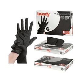 HOMA TPE Disposable Gloves Black Content Pack of 100 Powder-Free Latex Free (M)