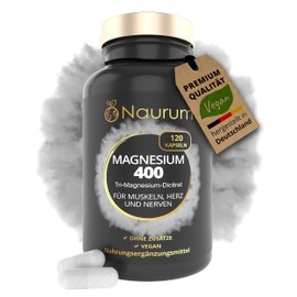 NAURUM® Magnesium 400 - 120 vegan high dose capsules - 400 mg pure elementary magnesium - tri-magnesium dicitrate instead of magnesium citrate - laboratory tested, produced in Germany