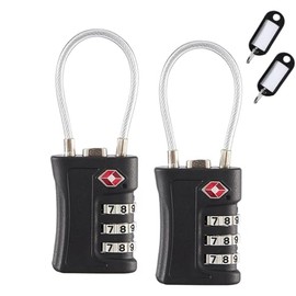 TSA Approved Luggage Locks 2-Pack - 3-Digit Combination TSA Locks with Flexible Cable Wire - Secure Locks for Luggage & Lock Bags for Suitcases, Travel Bags, Gym Lockers & Accessories