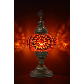 mozaist Turkish Lamp, Mosaic Table Lamp, Antique Moroccan Decorative Glass Bohemian Vintage Lamp Shade, Small Desk Tiffany Bedside Stained Glass Lamp with US Plug and E12 Socket