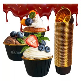 Grupo Carnavallia Capacillo Estándar Cupcake Negro Dorado Metálico 50 Pz