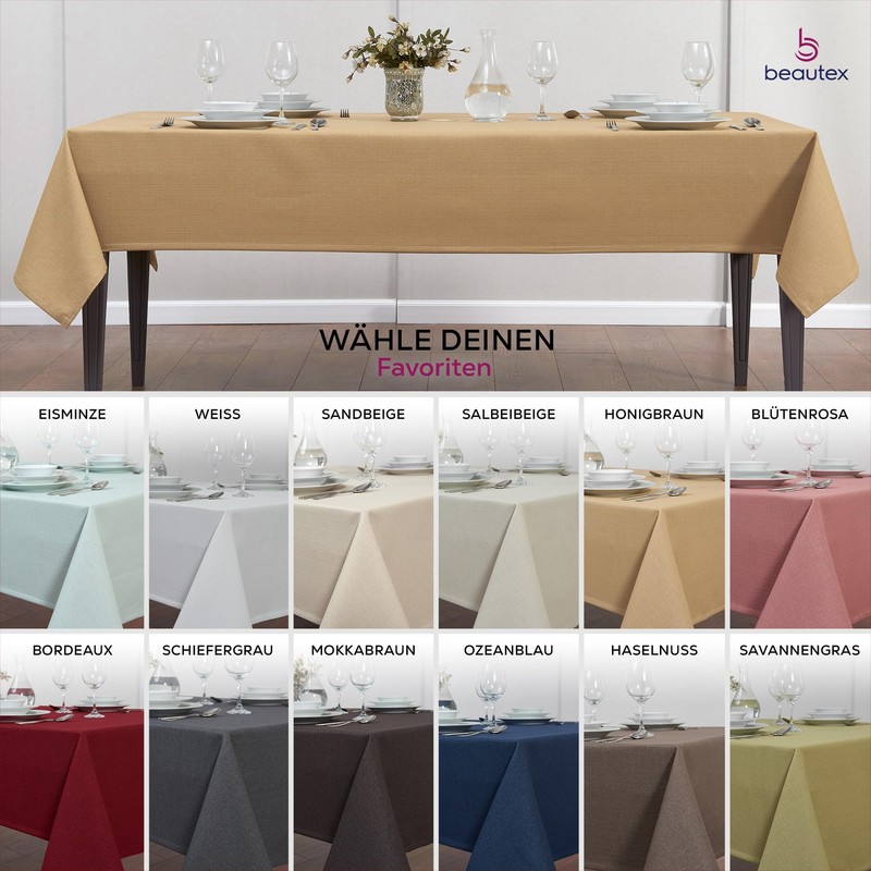 Elegant Tablecloth with Natural Linen Look, Lina Tablecloth and Table