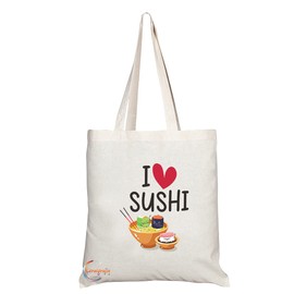 Coralgraph Inc TB1129 I Love Sushi Novelty Present Gift Printed Eco-Friendly Stylish Long Handled Tote Shoulder Bag