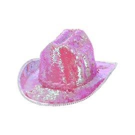 Smiffys Fever Deluxe Sequin Cowboy Hat, Iridescent Pink, Fever Accessories Fancy Dress, Western Dress Up Hats
