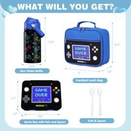 Bevalsa Kids Bento Lunch Box with 6 Compartment, Stainless Steel Metal Water Bottle, Insulated Bag & Utensils, BPA-Free Leakproof Food Container for School Boys Girls, Back To School Gift