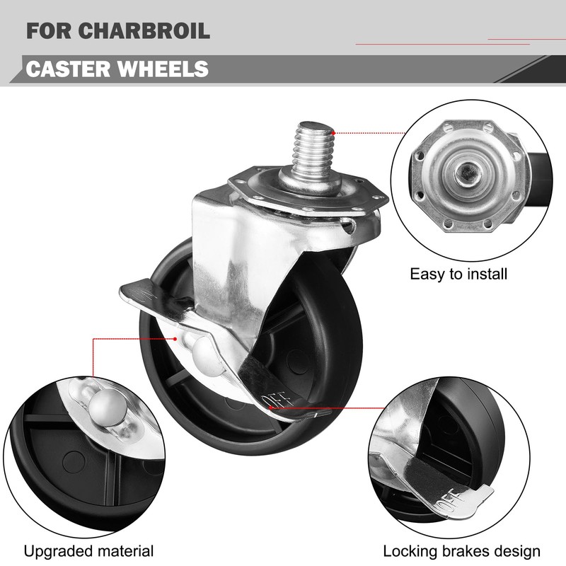 3” Locking Caster 1/2" Threaded Caster Socket Replacement for Charbroil