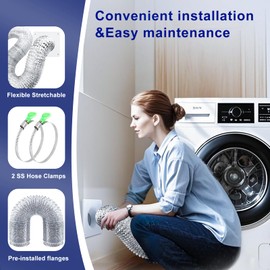 Dryer Vent Hose Kit 4 Inch - Flexible Fire-Resistant Aluminum Duct with Stainless Steel Clamps, Wall Connector & Silicone Seals for Tight Spaces, Indoor/Outdryer Venting, Dryers, Bathrooms, Workshops