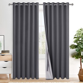 XWZO Dark Grey Blackout Curtains 84 Inches Long with Tiebacks- Full Light Blocking & Energy Efficiency Window Draperies Grommet Top with Black Liner for Bedroom/Living Room, W70 x L84, Set of 2